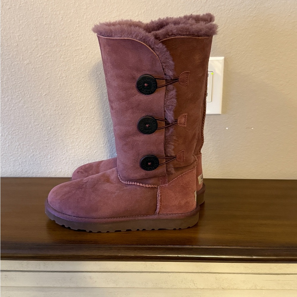 Ugg Pink Shearling Button Boots